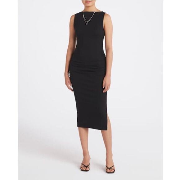 Michael Stars Charlotte Midi Dress Black Ultra Rib Sleeveless NWT M